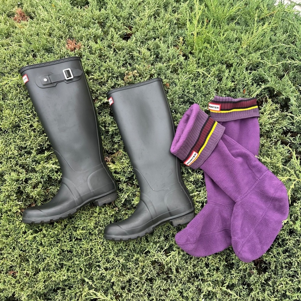 Hunter Women's Original Tall Rain Boots US Size 6 Matte Black With Boot Socks - Picture 5 of 15